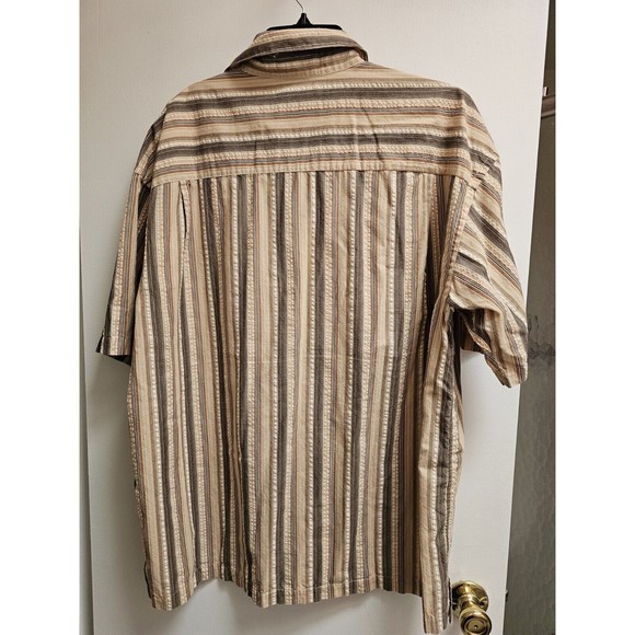Geoffrey Beene Button Down Tan With Brown Stripes Short Sleeves XL Cotton/Poly - Picture 3 of 8
